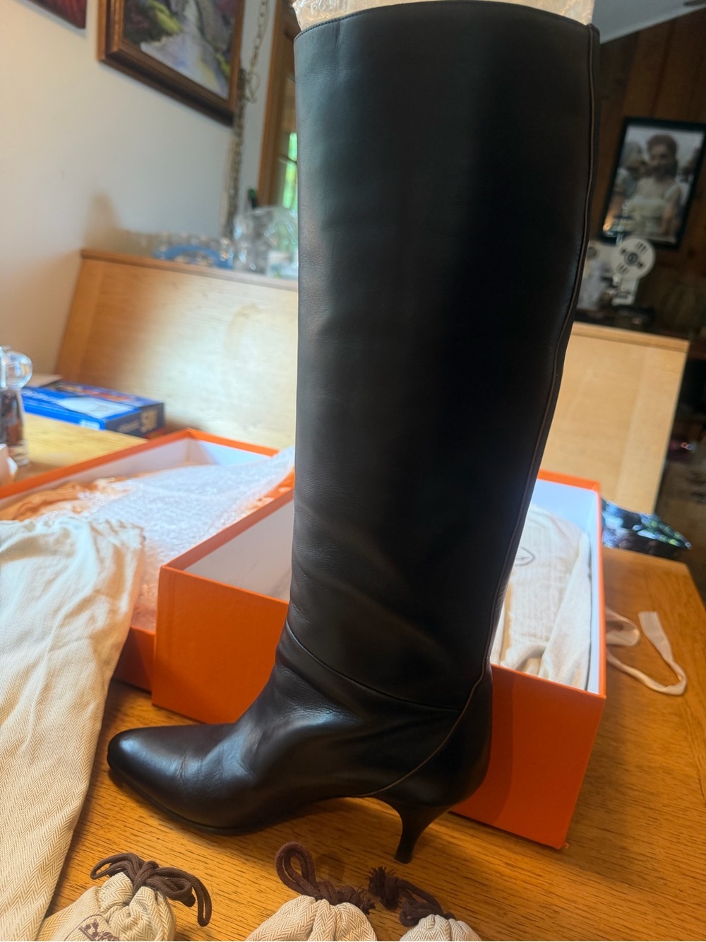 HERMES Black Pull On Knee-High Boots - Classic Women’s Boot US 8 - Picture 2 of 16